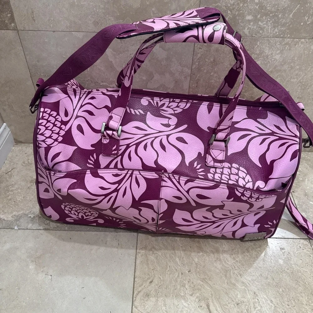Vintage Roxy Hot Pink Tropical Floral Suitcase Y2K 90s Luggage Duffle Bag 22x12